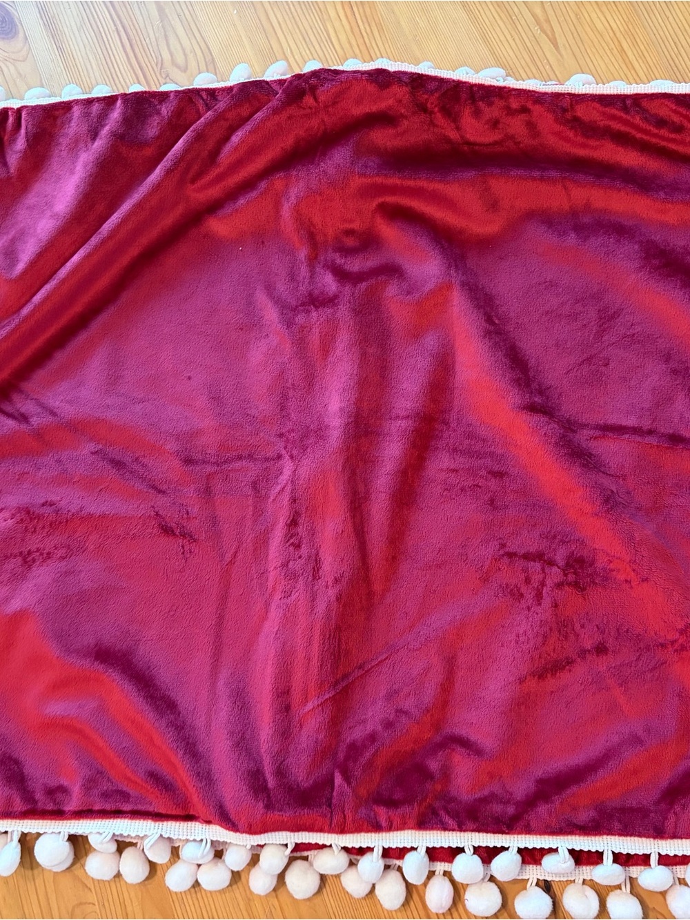 Velour Christmas Pillow Covers Red Pom Pom Borders 24” X 19”